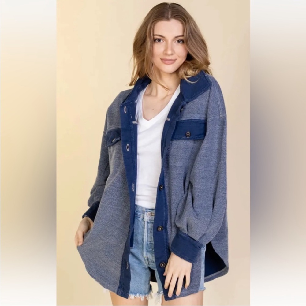NWT Free People Ruby Shacket - Navy/Oceana Blue - Oversized - XS & Medium - Picture 4 of 17